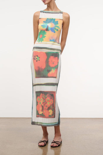NOEMI floral print maxi skirt with elastic waistband, multicolor abstract flowers