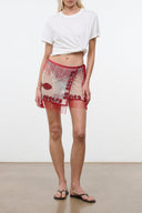 DA ADOLFO RIVA skirt in red printed mesh with fringe hem