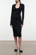 Black Blair dress, fitted long-sleeve with scoop neckline