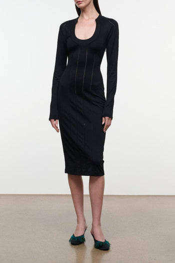 Black Blair dress, fitted long-sleeve with scoop neckline