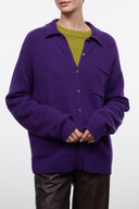 Cashmere cardigan in Cosmos purple, button-front with collar and side pocket