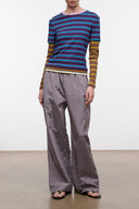 Charcoal wide-leg pants with relaxed fit and straight, roomy legs