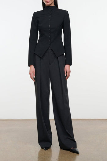 MAYSEN smoke pants, high-rise wide-leg trousers with front button and pleats