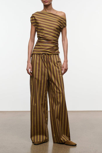 MATEO cigar stripe wide-leg pants with striped fabric and relaxed waistband