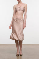 Sandrose silk skirt with ruched waist and gathered front, midi length
