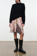 Silk skirt with rose multi tapestry print and flared hem