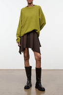 Dark brown mini skirt with frayed hem and uneven layered look