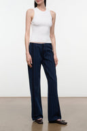 KAI jeans in dark navy with vertical stripe pattern, wide-leg fit