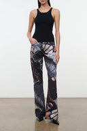 Butterfly print flare jeans with wide legs and buttoned waistband