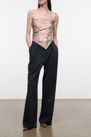 Silk scarf with tapestry rose print, folded square with tied ends