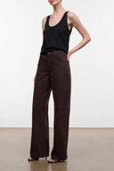 Dark brown wide-leg jeans, full length, high rise