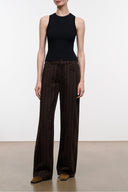 Relaxed-fit striped jeans in dark espresso-brown with vertical pinstripes