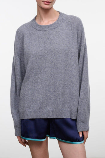 SERRANO cashmere relaxed crew sweater in ash gray, ribbed crew neck and cuffs