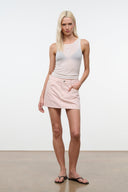Rose mini skirt with belt loops and centered stitched seams