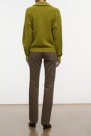 Straight jeans back view, dark brown with patch pockets and belt loops