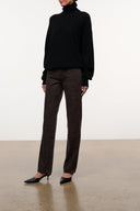 Straight leg leopard-print jeans in dark brown, mid-rise fit with classic 5-pocket design