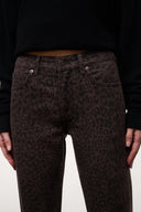 Dark brown leopard-print straight jeans with button fly and front pockets