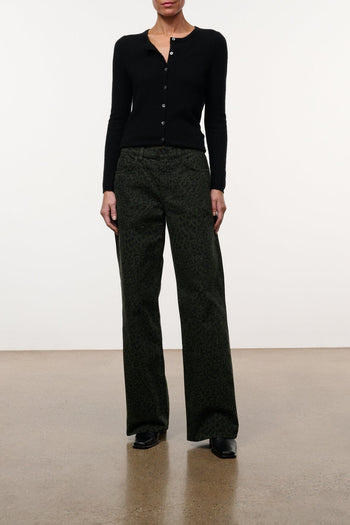 Relaxed-fit jeans in dark leopard print, wide straight legs, button fly, pockets