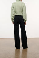 Black wide-leg jeans with back yoke seam and clean straight leg