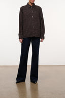 Myles shirt jacket in dark brown leopard print, button-up front, long sleeves