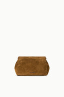 Cigar brown suede convertible bag with STAUD logo on back panel