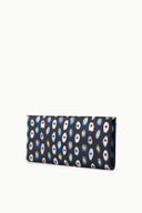 Dark floral patterned clutch with smooth frame, short top handle