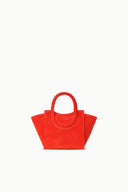 Maude mini tote bag in tangelo red with angular folded sides and rounded top handles