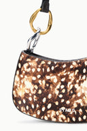 Fawn haircalf hobo bag with speckled spots, smooth top edge, gold ring