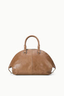 HESTER satchel in toast brown leather, two top handles, center seam, zip closure