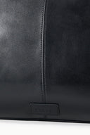 Black satchel bag with stitched seam and HESTER logo plaque