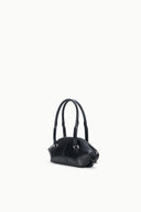 Mini shoulder bag in black, structured silhouette with dual top handles