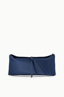 EVE clutch in dark sapphire blue satin with gathered top and tie strap