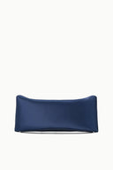 Dark sapphire blue rectangular clutch with smooth front and open top edge