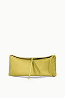 Lime green EVE clutch bag with gathered top and bow-tie drawstring