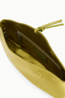 Lime green EVE clutch bag interior with zip pocket and drawstring opening