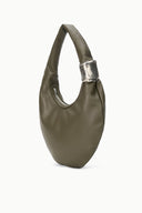 Winter moss hobo cuff bag with metallic collar and open U-shaped top