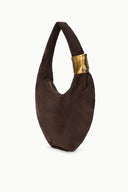 Espresso suede hobo bag with gold cuff handle