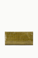 Olive crocodile-texture clutch bag, rectangular shape