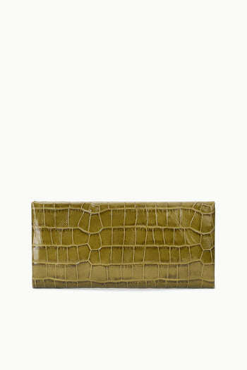 Olive crocodile-texture clutch bag, rectangular shape