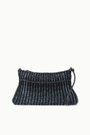 Asta shoulder bag in dark sapphire knit with drawstring top and braided shoulder strap