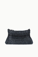 Asta shoulder bag in dark sapphire knit, curved top edge with braided tie straps