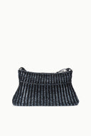 Asta shoulder bag in dark sapphire knit, angled view with braided shoulder strap