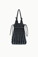 Dark sapphire knit drawstring tote bag with braided rope handles