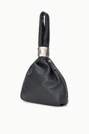 Black leather cuff bag with silver cuff and side zipper detail