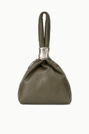 AURELIA cuff bag in olive green with metallic silver handle cuff