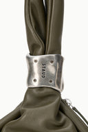 Cuff bag cuff hardware in silver metal with button rivets and STAND text