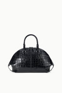 Large black croc-texture satchel with double top handles