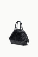 Large black croc-texture satchel with arched double top handles