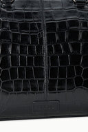 Black crocodile-texture satchel with stitched front panel detail