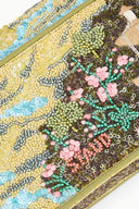 Beaded sequin detail with multicolor floral pattern and textured backing